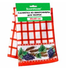 Салфетка из МИКРОФИБРЫ универсальная, 40х60 см, красная клетка, орнамент, 240 г/м2, BOOMHOUSE (БУМХАУС), 700880