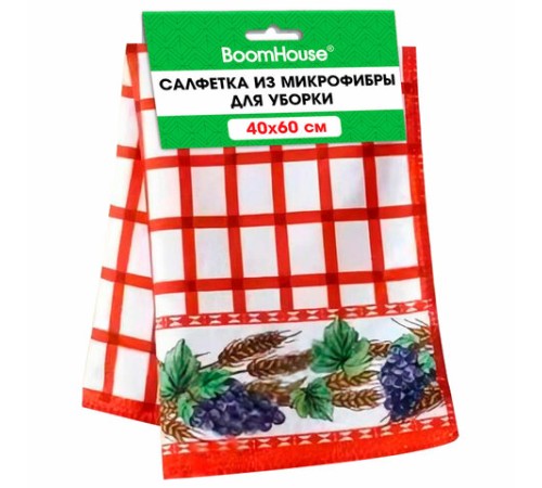 Салфетка из МИКРОФИБРЫ универсальная, 40х60 см, красная клетка, орнамент, 240 г/м2, BOOMHOUSE (БУМХАУС), 700880