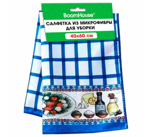 Салфетка из МИКРОФИБРЫ универсальная, 40х60 см, синяя клетка, орнамент, 240 г/м2, BOOMHOUSE (БУМХАУС), 700881