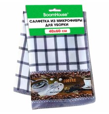 Салфетка из МИКРОФИБРЫ универсальная, 40х60 см, фиолетовая клетка, орнамент, 240 г/м2, BOOMHOUSE (БУМХАУС), 700882