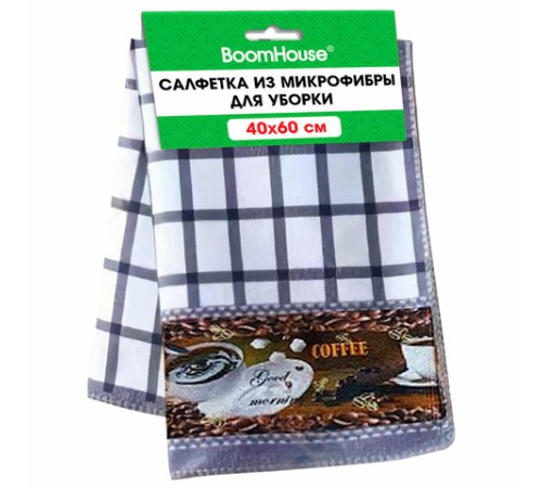 Салфетка из МИКРОФИБРЫ универсальная, 40х60 см, фиолетовая клетка, орнамент, 240 г/м2, BOOMHOUSE (БУМХАУС), 700882