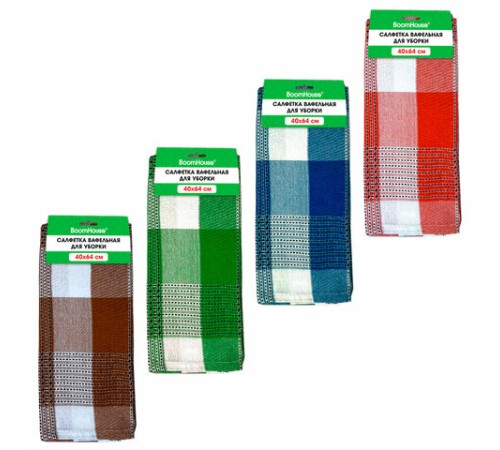Салфетка вафельная универсальная, ХЛОПОК, 40х64 см, цветная клетка, ассорти, BOOMHOUSE (БУМХАУС), 700883