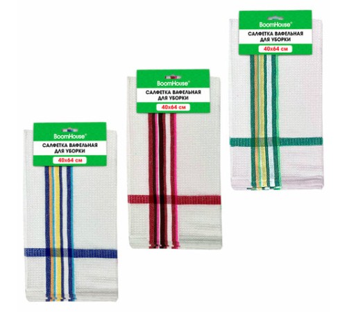 Салфетка вафельная универсальная, ХЛОПОК, 40х64 см, цветная полоска, ассорти, BOOMHOUSE (БУМХАУС), 700884