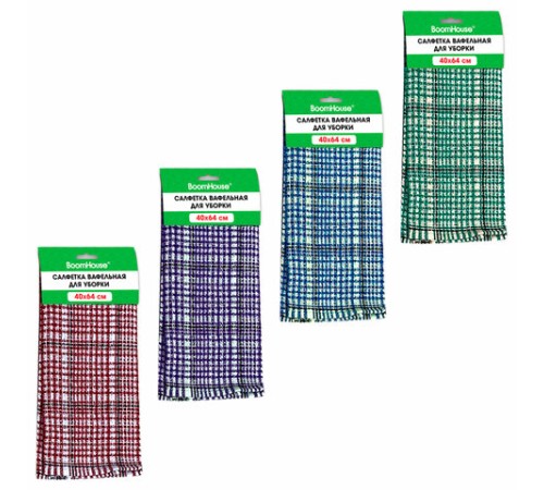 Салфетка вафельная универсальная, ХЛОПОК, 40х64 см, мелкая клетка, ассорти, BOOMHOUSE (БУМХАУС), 700885