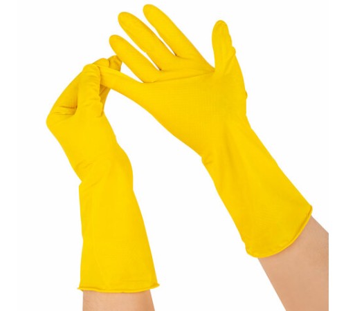 Перчатки МНОГОРАЗОВЫЕ латексные с хлопчатобумажным напылением, размер 6,5-7, S (малый), вес 50 г, желтые KOMFI, DGL024P