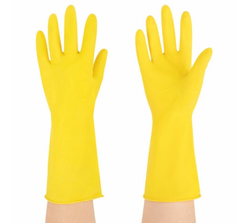 Перчатки МНОГОРАЗОВЫЕ латексные с хлопчатобумажным напылением, размер 7-8, M (средний), вес 53 г, желтые, KOMFI, DGL025P