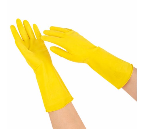 Перчатки МНОГОРАЗОВЫЕ латексные с хлопчатобумажным напылением, размер 8-9, L (большой), вес 57 г, желтые, KOMFI, DGL026P