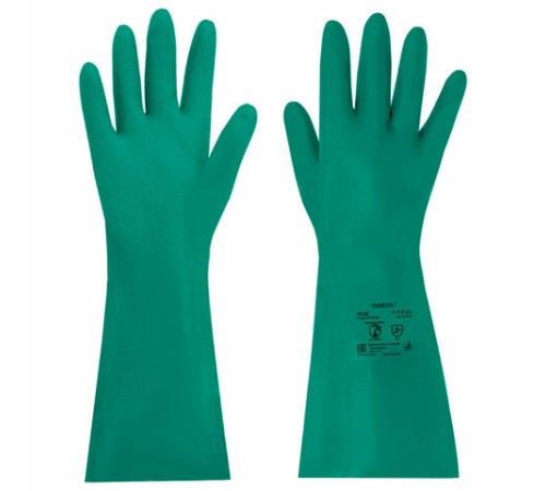 Перчатки нитриловые КЩС, ULTRA STRONG, химически устойчивые, х/б напыление, зеленые, размер 7-7,5 S (малый), RABBITEX (РАББИТЕКС), 700910