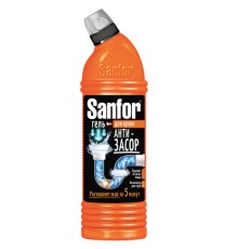 Средство для прочистки канализационных труб на кухне 1 кг, SANFOR гель, 10742