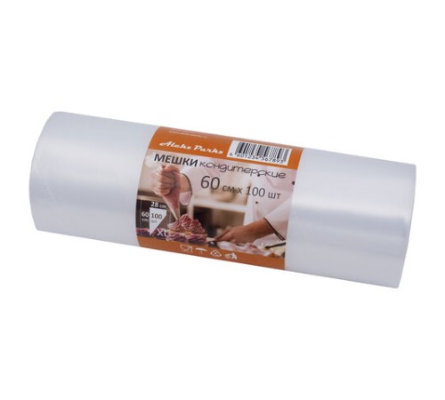 Мешок кондитерский одноразовый 60 см, КОМПЛЕКТ 100 шт. в рулоне, ПЛОТНЫЙ 90 мкм, ALEKS PARKS, А60-100