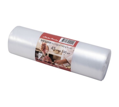 Мешок кондитерский одноразовый 45 см, КОМПЛЕКТ 100 шт. в рулоне, ПЛОТНЫЙ 90 мкм, ALEKS PARKS, А45-100