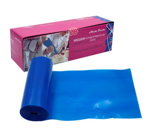 Мешок кондитерский одноразовый синий 55 см, КОМПЛЕКТ 100 шт. в коробке, ПЛОТНЫЙ 90 мкм, ALEKS PARKS, А55-100B