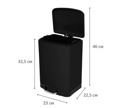 Ведро мусорное с педалью 6 л, крышка с доводчиком, черное матовое, металл, LAIMA ULTRA, 701564