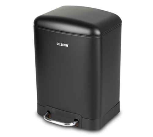 Ведро мусорное с педалью 12 л, крышка с доводчиком, черное матовое, металл, LAIMA ULTRA, 701565