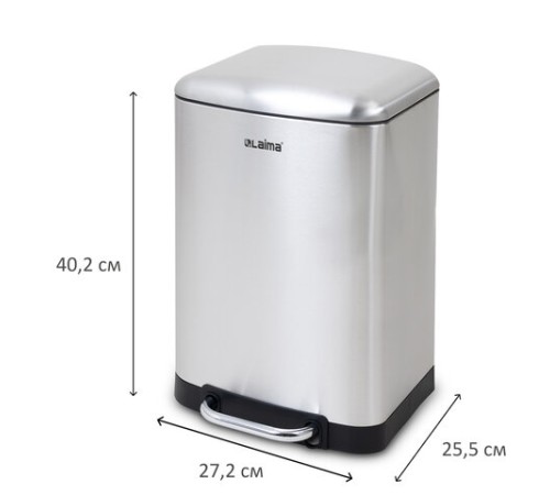 Ведро мусорное с педалью 12 л, крышка с доводчиком, стальное, БЕЗ ОТПЕЧАТКОВ, LAIMA ULTRA, 701568
