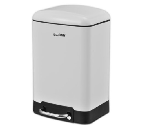 Ведро мусорное с педалью 6 л, крышка с доводчиком, белое матовое, металл, LAIMA ULTRA, 701569