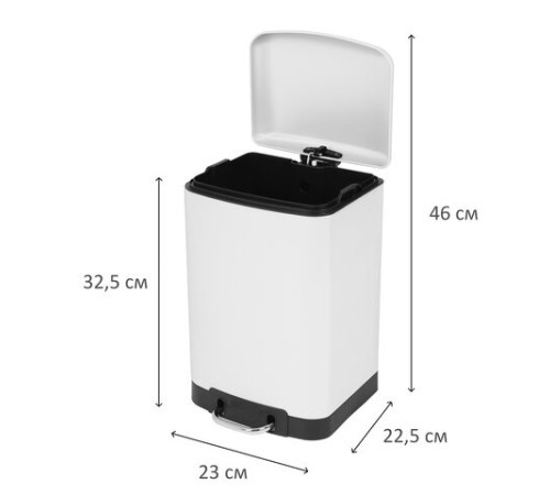 Ведро мусорное с педалью 6 л, крышка с доводчиком, белое матовое, металл, LAIMA ULTRA, 701569