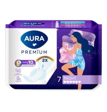 Прокладки женские гигиенические 7 шт., AURA Premium NIGHT, 13123