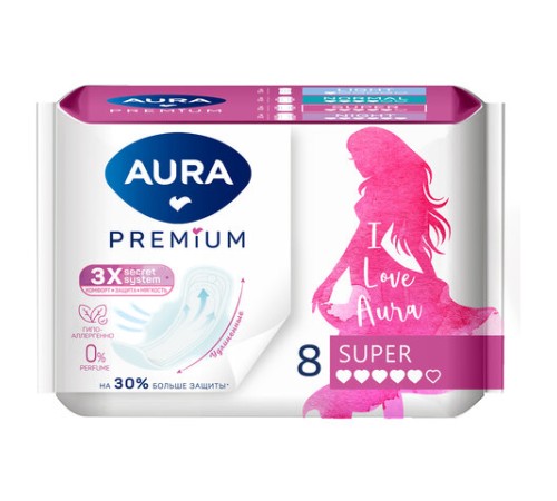 Прокладки женские гигиенические 8 шт., AURA Premium SUPER, 13122