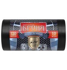 Мешки для мусора 120 л, ПРОЧНЫЕ черные, в рулоне 10 шт., ПВД 60 мкм, 2-х слойные, 70x110 см, 