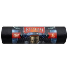 Мешки для мусора 360 л, ПРОЧНЫЕ черные, в рулоне 5 шт., ПВД 60 мкм, 2-х слойные, 120x160 см, 