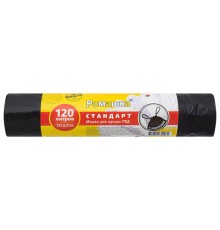 Мешки для мусора с завязками 120 л черные в рулоне 10 шт., ПВД 30 мкм, 70х110 см, РОМАШКА, ЗВС-120/10/12/Ч