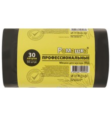 Мешки для мусора 30 л, черные, в рулоне 50 шт., ПНД 10 мкм, 48x57,5 см, РОМАШКА ПРОФИ ПФ-30/50/12