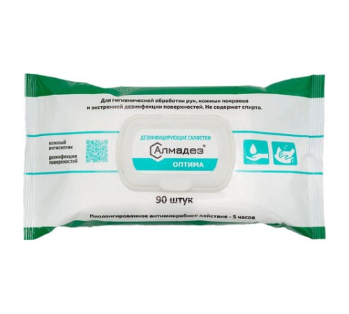 Дезинфицирующие салфетки бесспиртовые 90 шт., АЛМАДЕЗ-ОПТИМА, для обработки рук и поверхностей, САЛ-В-52