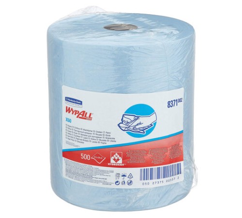 Протирочный нетканый материал KIMBERLY-CLARK Wypall X60, 500 листов в рулоне, 31,5х38 см, голубой, 8371
