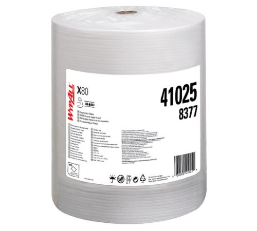 Протирочный нетканый материал KIMBERLY-CLARK Wypall X80, 475 листов в рулоне, 31,5х30 см, белый, 8377