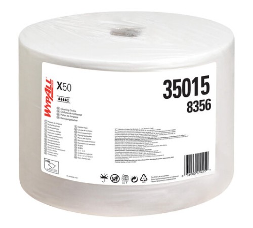 Протирочный нетканый материал KIMBERLY-CLARK Wypall X50, 1100 листов в рулоне, 24,9х34 см, белый, 8356