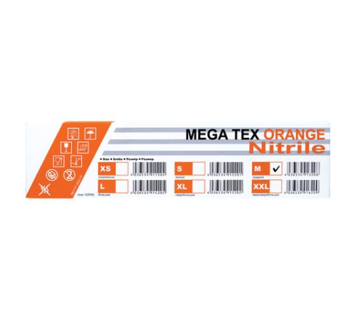 Перчатки нитриловые сверхпрочные с текстурой SFM MEGA TEX ORANGE, Германия, 25 пар (50 штук), размер M (средний), 4036534913208