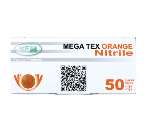Перчатки нитриловые сверхпрочные с текстурой SFM MEGA TEX ORANGE, Германия, 25 пар (50 штук), размер L (большой), 4036534914205