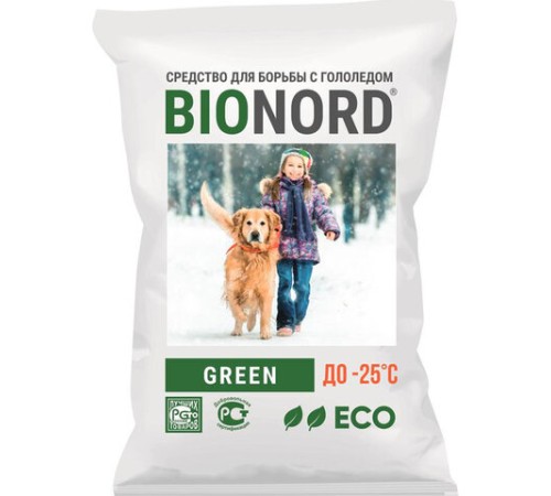 Реагент антигололедный 23 кг BIONORD Green, до -25 °С, хлорид натрия и кальция, МИНПРОМТОРГ