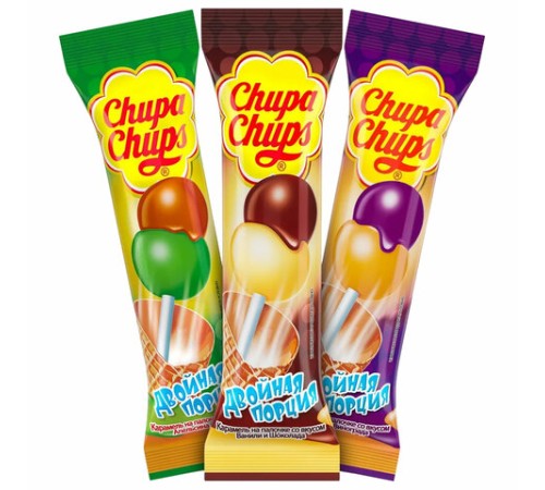 Карамель CHUPA CHUPS (Чупа-Чупс) двойная порция, ассорти 3-х вкусов, 17 г, 58787