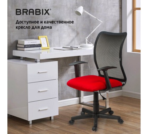 Кресло BRABIX "Spring MG-307", с подлокотниками, комбинированное красное/черное TW, 531405