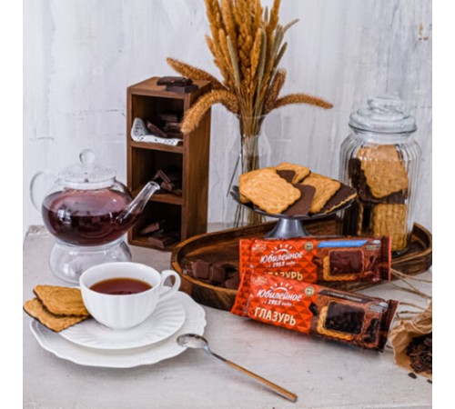 Печенье ЮБИЛЕЙНОЕ молочное с шоколадной глазурью, 116 г, 60540