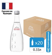 Вода негазированная минеральная EVIAN 0,33 л, стеклянная бутылка, 10717