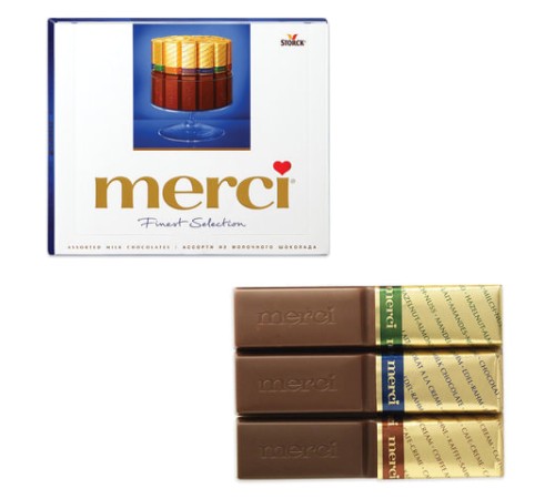 Конфеты MERCI ассорти из молочного шоколада, 250 г, ГЕРМАНИЯ, 015416-00/35/49
