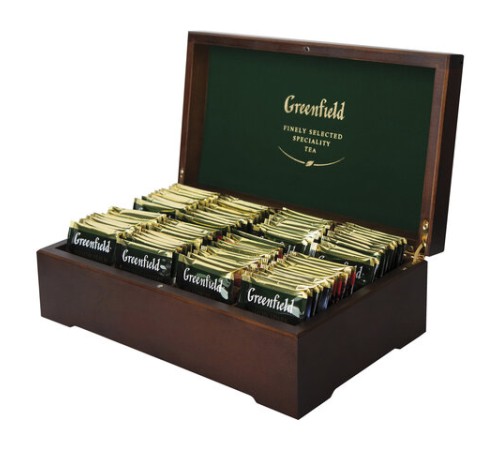 Чай GREENFIELD ассорти 8 вкусов в деревянной шкатулке, НАБОР 96 пакетиков, 0463-10