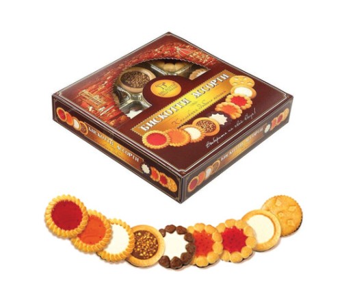 Печенье БИСКОТТИ (Россия), ассорти 9 видов, сдобное, 345 г, картонная коробка