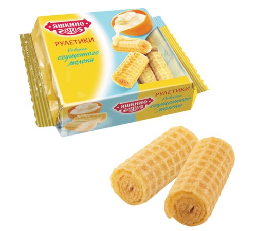 Вафельные рулетики ЯШКИНО со вкусом сгущенного молока, 160 г, КВ341