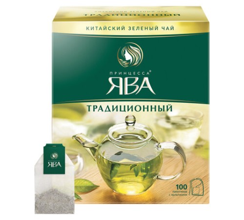 Чай ПРИНЦЕССА ЯВА зеленый, 100 пакетиков по 2 г, 0880-18