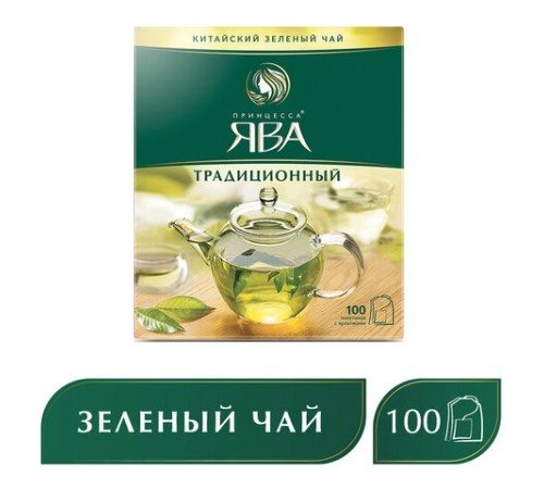 Чай ПРИНЦЕССА ЯВА зеленый, 100 пакетиков по 2 г, 0880-18