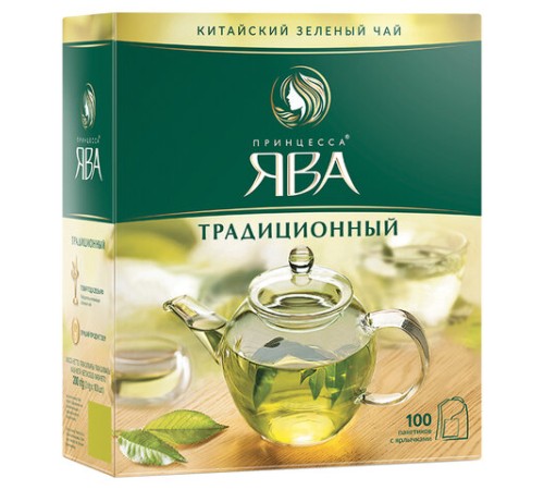 Чай ПРИНЦЕССА ЯВА зеленый, 100 пакетиков по 2 г, 0880-18