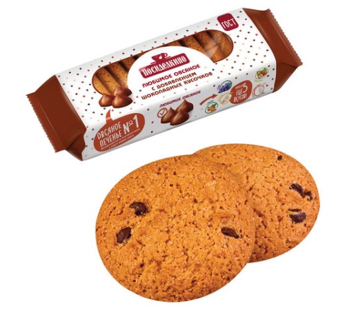 Печенье овсяное ПОСИДЕЛКИНО с шоколадными кусочками, 310 г, 51321450