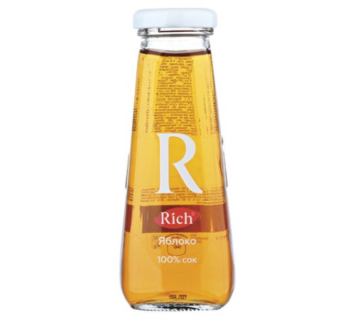 Сок RICH (Рич) 0,2 л, яблоко, подходит для детского питания, стеклянная бутылка, 1658301