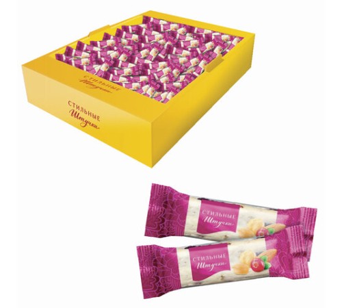 Конфеты СТИЛЬНЫЕ ШТУЧКИ нуга с клюквой и орехами, гофрокороб 2 кг, 2488