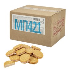 Печенье-сэндвич затяжное ЯШКИНО с начинкой из клубничного крема, гофрокороб 3,4 кг, МП421