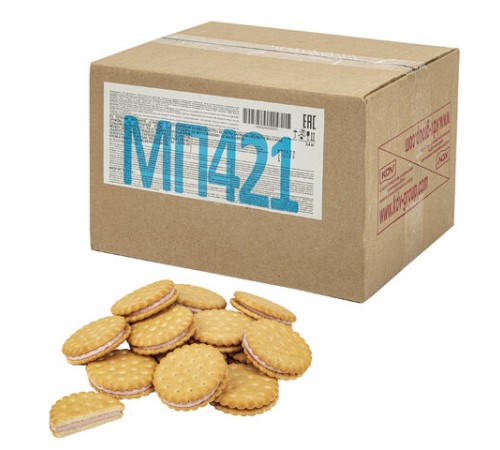 Печенье-сэндвич затяжное ЯШКИНО с начинкой из клубничного крема, гофрокороб 3,4 кг, МП421